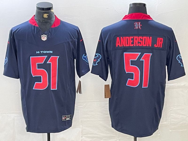 Men Houston Texans 51 Anderson jr Blue Three generations 2025 Nike Limited NFL Jersey style 1